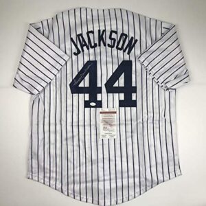 Autographed/Signed Reggie Jackson New York NY Pinstripe Baseball Jersey JSA COA