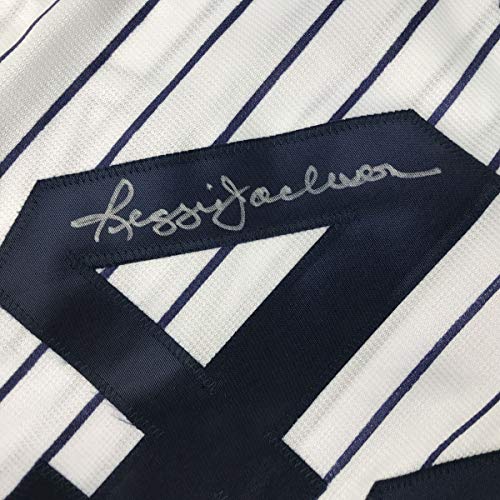 Autographed/Signed Reggie Jackson New York NY Pinstripe Baseball Jersey JSA COA