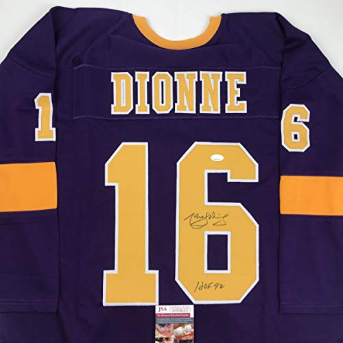 Autographed/Signed Marcel Dionne HOF 92 Los Angeles LA Purple Hockey Jersey JSA COA