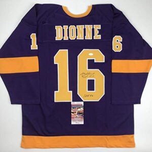 Autographed/Signed Marcel Dionne HOF 92 Los Angeles LA Purple Hockey Jersey JSA COA