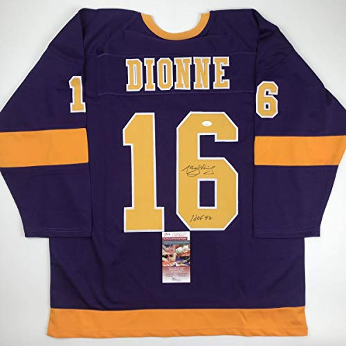 Autographed/Signed Marcel Dionne HOF 92 Los Angeles LA Purple Hockey Jersey JSA COA