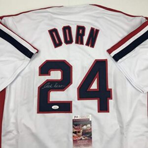 autographed/signed corbin bernsen roger dorn major league cleveland white baseball jersey jsa coa
