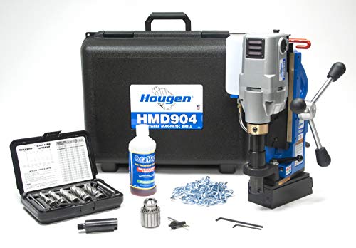 Hougen HMD904S 115-Volt Swivel Base Magnetic Drill Fabricator's Kit with Integrated Coolant Bottle Plus 1/2" Drill Chuck, Adapter, and 12002 Rotabroach Cutter Kit