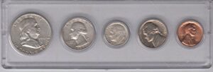 1962 birth year coin set (5) coins - half dollar, quarter, dime, nickel, and cent all dated 1962 and encased in plastic display case extremely fine