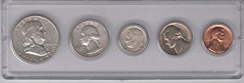 1962 Birth Year Coin Set (5) Coins - Half dollar, Quarter, Dime, Nickel, and Cent All Dated 1962 and Encased in Plastic Display Case Extremely Fine