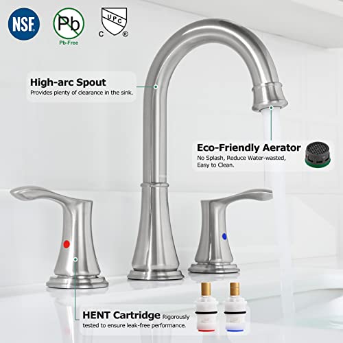 PARLOS Widespread Double Handles Bathroom Faucet with Metal Pop Up Drain and cUPC Faucet Supply Lines, Brushed Nickel, Demeter 13651