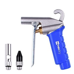 wwynnsky high flow air blow gun with rubber tip and xtreme flow nozzle, 120psi, 1/4 inch npt threads inlet, aluminum body 3 pieces air compressor accessories kit, cleaning air tool for garage and shop