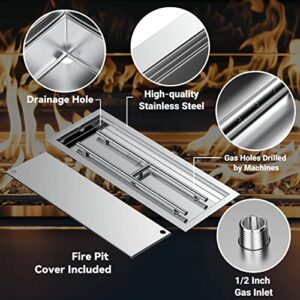 Skyflame Rectangular Stainless Steel Drop-in Fire Pit Pan and Burner with Burner Cover, 30 by 10 Inch Burning Area