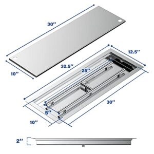 Skyflame Rectangular Stainless Steel Drop-in Fire Pit Pan and Burner with Burner Cover, 30 by 10 Inch Burning Area