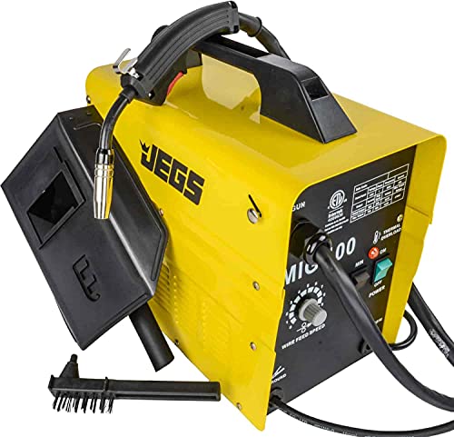 JEGS MIG 100 Gasless Welder - 110V AC - 20 Amps of Input Current - MIG Welder Includes Hand-Held Mask, Wire Brush, Spool of Wire, Welding Torch and One-Year Warranty - Simple Controls and Operation