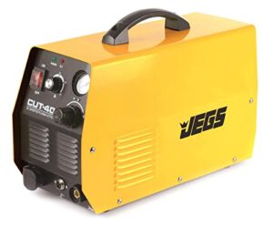 jegs plasma cutter | 110v ac | 220v ac | 60% @ 30a | cuts steel and iron up to 3/8 “ thick | includes power cable, plasma cutting torch, ground cable/clamp, hand held mask, and more