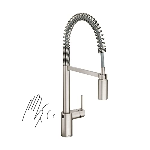 Moen Align Spot Resist Stainless Steel Motionsense Wave Sensor Touchless One-Handle High Arc Spring Pre-Rinse Pulldown Kitchen Faucet with Sprayer, 5923EWSRS