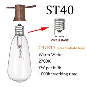 GOOTHY 10Ft Outdoor String Lights with 11 Clear Edison Bulbs (1 Spare) C9/E17 Base, ST40 Vintage Patio Stirng Lights Connectable Bistro Lights UL Listed for Backyard Wedding Garden Decor- Brown