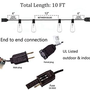 GOOTHY 10Ft Outdoor String Lights with 11 Clear Edison Bulbs (1 Spare) C9/E17 Base, ST40 Vintage Patio Stirng Lights Connectable Bistro Lights UL Listed for Backyard Wedding Garden Decor- Brown