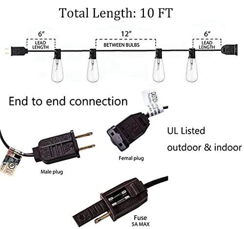 GOOTHY 10Ft Outdoor String Lights with 11 Clear Edison Bulbs (1 Spare) C9/E17 Base, ST40 Vintage Patio Stirng Lights Connectable Bistro Lights UL Listed for Backyard Wedding Garden Decor- Brown