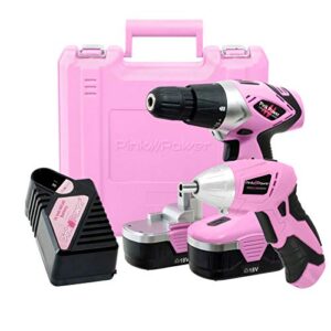 pink power drill set and electric screwdriver tool kit for women's pink tool set - 18v cordless drill with bit set, 3.6v cordless screwdriver with tool case for ladies home tool kit power tool