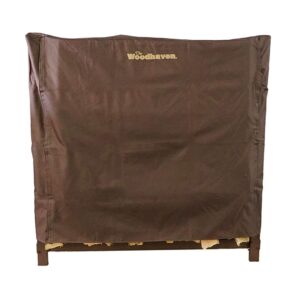 woodhaven 4 foot waterproof full cover - covers 1/4 cord outdoor firewood rack - reinforced vinyl with velcro straps - keeps logs dry (brown)
