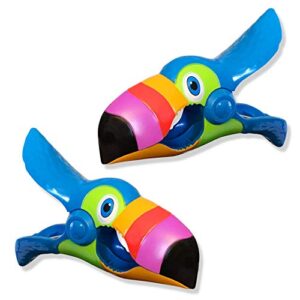 o2cool bocaclips - beach towel clips for beach chairs, patio and pool accessories - (toucan) 2 count