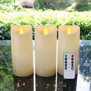 Homemory 3"x 7" Outdoor Waterproof Flameless Candles with Timers and Remote Control, Battery Operated Candles, LED Plastic Candles, Ivory, Set of 3