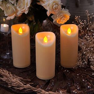 Homemory 3"x 7" Outdoor Waterproof Flameless Candles with Timers and Remote Control, Battery Operated Candles, LED Plastic Candles, Ivory, Set of 3