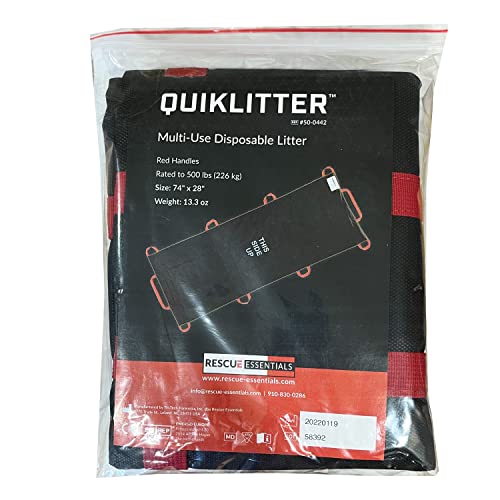 Rescue Essentials Brand Public Access QuikLitter, Red Nylon Handles, Non-Woven Fabric, 500 Lb Rated, Low Cost, Disposable for Patient Transfer, Casualty Evacuation