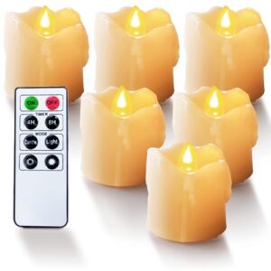 homemory 400+ hours 6 pack flameless led votive candles with timer, battery operated and remote control, flickering tea lights 1.5x1.7 inches wedding, thanksgiving, halloween, table(6 extra batteries)