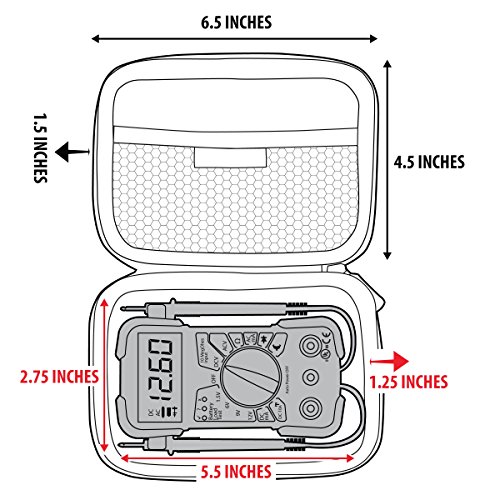 USA GEAR Multimeter Case with Hard Shell Exterior and Wrist Strap - Compatible with Innova 3320 Digital Multimeter, Crenova MS8233D, Klein Tools Multi Meter, and AstroAI Multimeter 2000 - Black