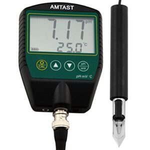 amtast portable ph meters for meat fruit drinks food ph testing with stainless steel penetration blade ph probe, range 0~14ph, temp 0~100°c