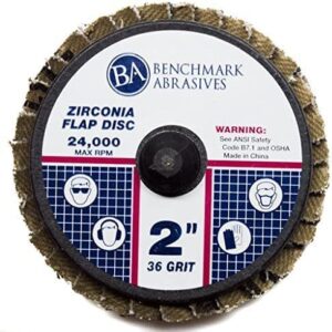 Benchmark Abrasives 2" Quick Change Zirconia Flap Disc Grinding Wheel with Male R-Type Back Design for Cleaning Finishing Deburring of Irregular Surfaces (Pack of 10) - 36 Grit