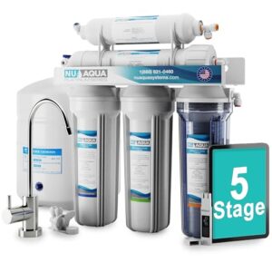 nu aqua 5-stage under sink reverse osmosis water filter system - 100 gpd ro filtration w/faucet & tank - ppm meter - 100gpd undersink - home & kitchen drinking water purifier & remineralization