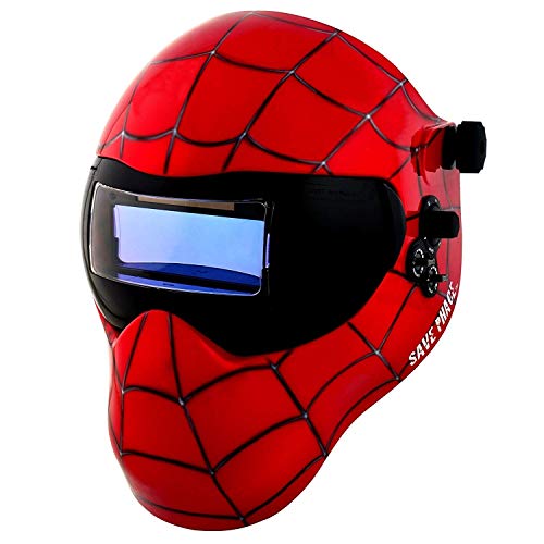 Save Phace Auto Darkening Welding Helmet Spiderman Gen Y - Ear to Ear vision Welder Hood with 2nd Largest Viewing Mask for SMAC/MIG/TIG/SPOT - 2 ARC Sensors Solar Powered and Grind Mode (3012336)