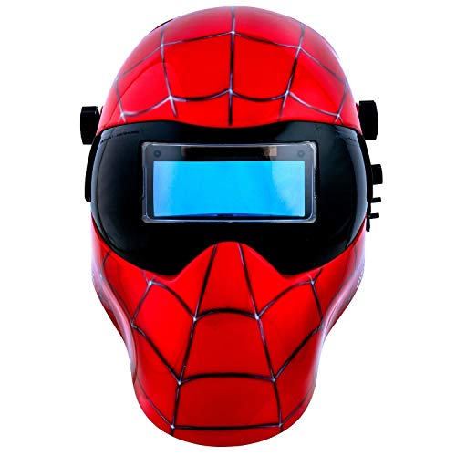 Save Phace Auto Darkening Welding Helmet Spiderman Gen Y - Ear to Ear vision Welder Hood with 2nd Largest Viewing Mask for SMAC/MIG/TIG/SPOT - 2 ARC Sensors Solar Powered and Grind Mode (3012336)