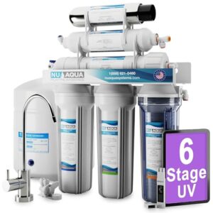 nu aqua 6-stage uv under sink reverse osmosis water filter system - 100 gpd ro filtration & uv - faucet & tank - ppm meter - 100gpd undersink - home kitchen pure agua drinking water purifier