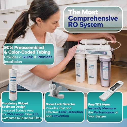 NU Aqua 6-Stage UV Under Sink Reverse Osmosis Water Filter System - 100 GPD RO Filtration & UV - Faucet & Tank - PPM Meter - 100GPD Undersink - Home Kitchen Pure Agua Drinking Water Purifier