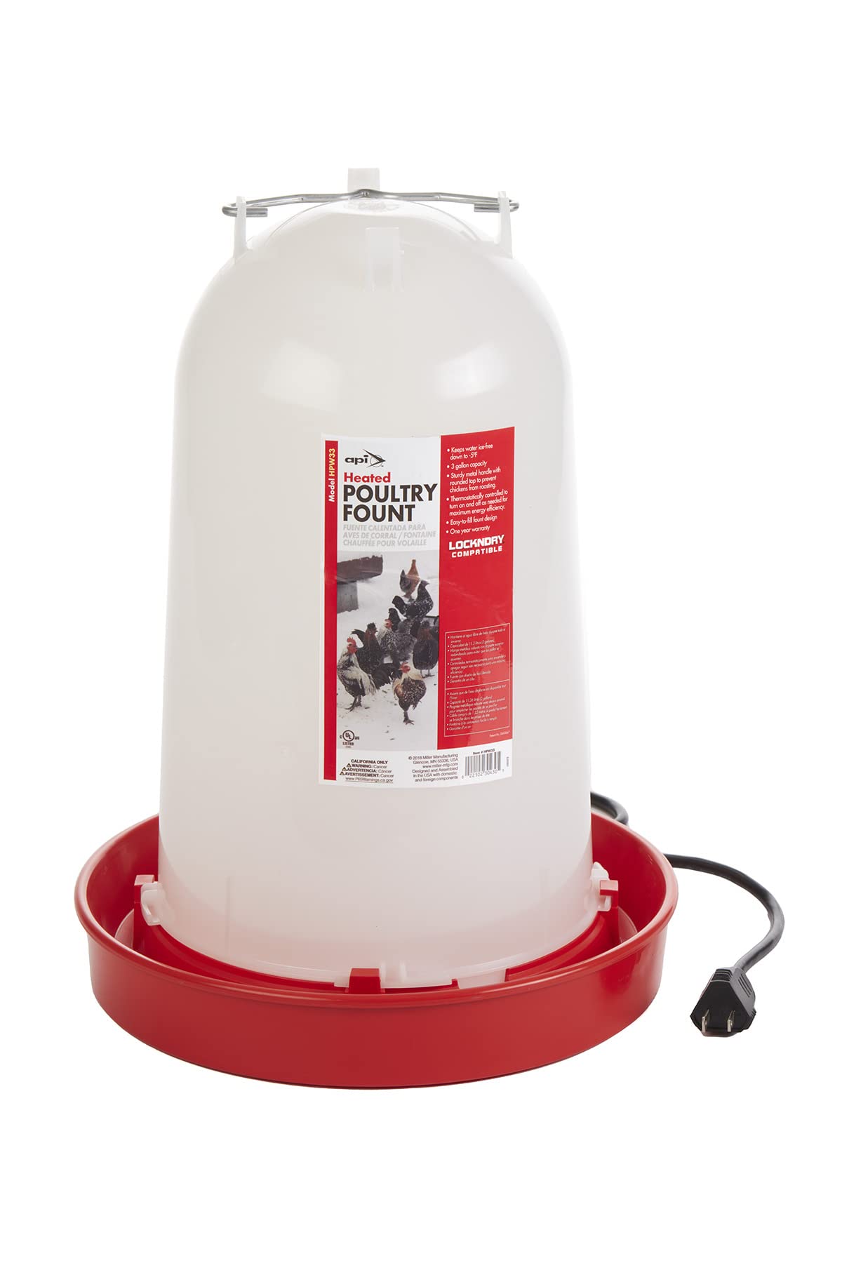 Heated Chicken or Bird Waterer - API - Heated Poultry Waterer, 3 Gallon (Item No. HPW33)