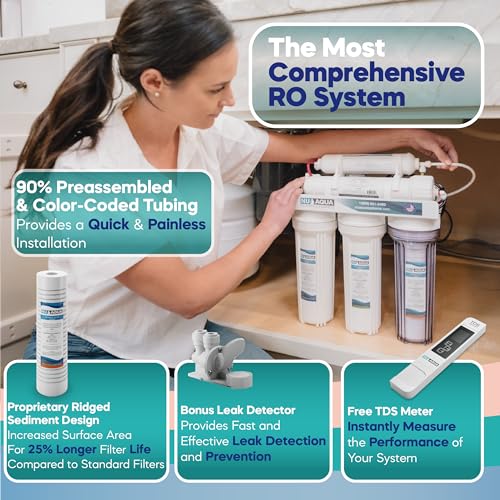 NU Aqua 6-Stage UV Under Sink Reverse Osmosis Water Filter System - Booster Pump - 100 GPD RO Filtration w/Faucet & Tank - UV - 100GPD Undersink - Home & Kitchen Drinking Purifier