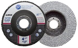 benchmark abrasives 4.5" x 7/8" stearate coated type 27 flap discs for aluminum or other soft metals, angle grinder discs for sanding, finishing, grinding, deburring (10 pack) - 60 grit