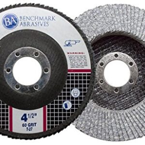 Benchmark Abrasives 4.5" x 7/8" Stearate Coated Type 27 Flap Discs for Aluminum or Other Soft Metals, Angle Grinder Discs for Sanding, Finishing, Grinding, Deburring (10 Pack) - 60 Grit