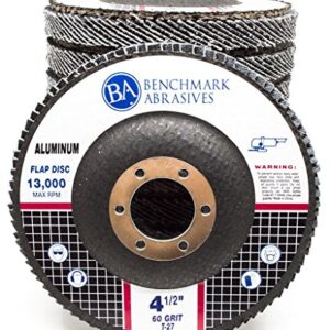 Benchmark Abrasives 4.5" x 7/8" Stearate Coated Type 27 Flap Discs for Aluminum or Other Soft Metals, Angle Grinder Discs for Sanding, Finishing, Grinding, Deburring (10 Pack) - 60 Grit