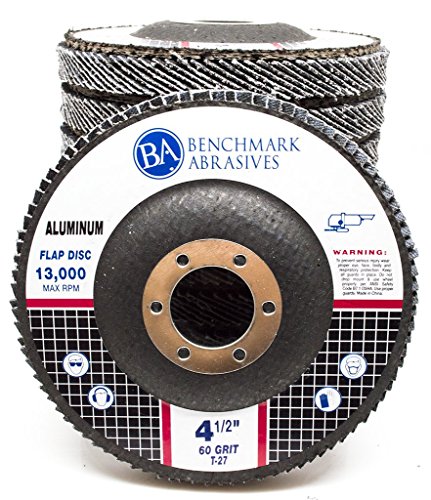 Benchmark Abrasives 4.5" x 7/8" Stearate Coated Type 27 Flap Discs for Aluminum or Other Soft Metals, Angle Grinder Discs for Sanding, Finishing, Grinding, Deburring (10 Pack) - 60 Grit