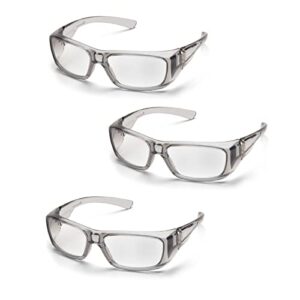 pyramex emerge full reader safety glasses sg7910d15 (3 pair) (+1.5 lens, gray frame/clear lens)