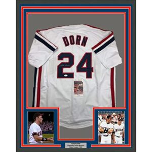 framed autographed/signed corbin bernsen roger dorn 33x42 major league cleveland baseball jersey jsa coa