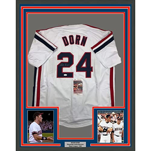 Framed Autographed/Signed Corbin Bernsen Roger Dorn 33x42 Major League Cleveland Baseball Jersey JSA COA