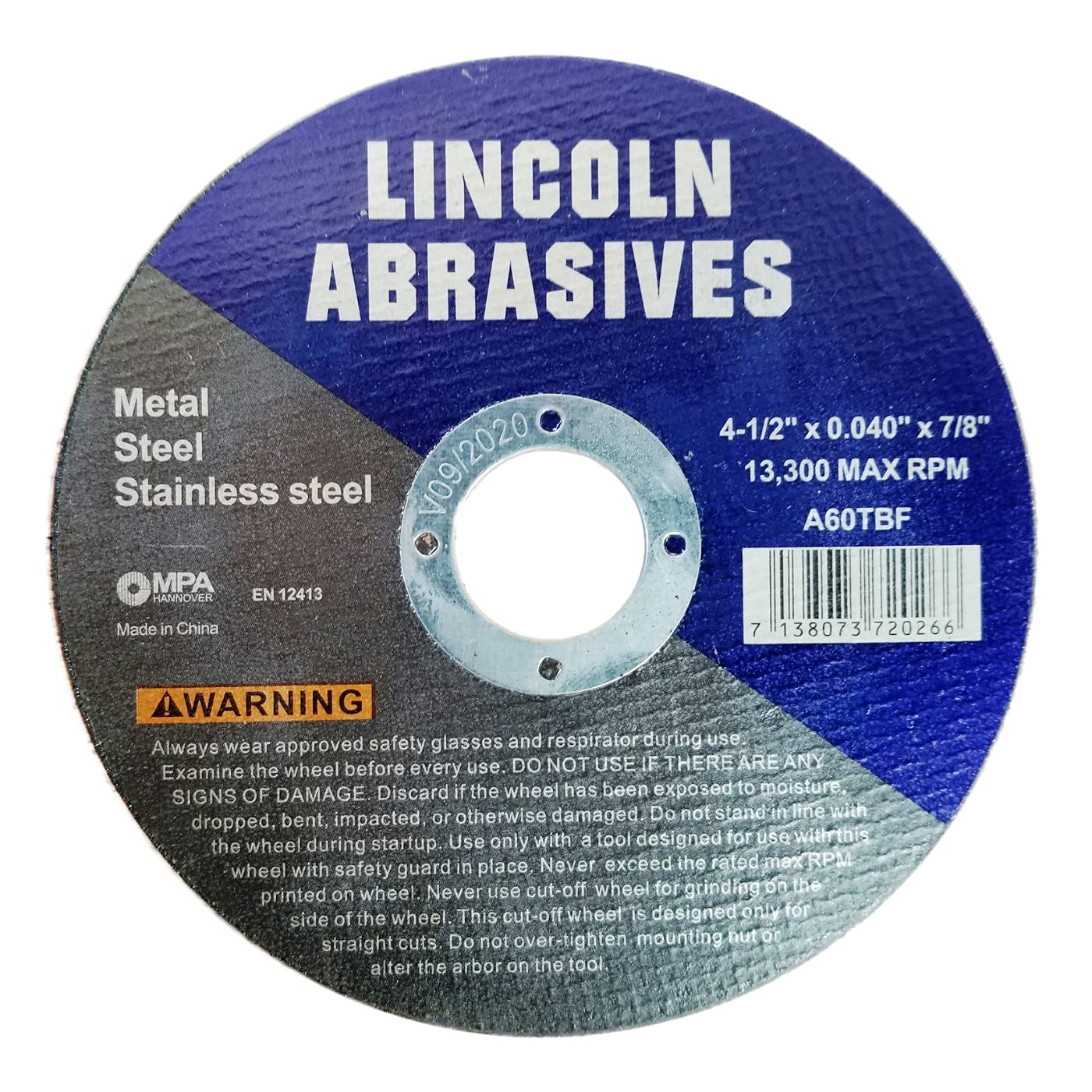 100 Pack 4.5" Cut-Off Wheels Lincoln Abrasives .040" Metal & Stainless Steel