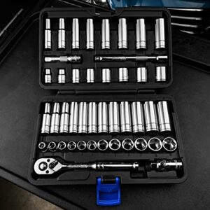 EPAuto 45 Pieces 3/8" Drive Socket Set with 72-Tooth Pear Head Ratchet