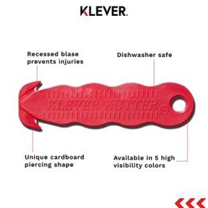 Klever Kutter, NSF Certified for Non-Splash Zone, Klever Innovations Stainless Steel Package Opener, Safety Cutter, Utility Knife, Red, 20/pk (KCJ-1RSS)