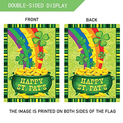 Dtzzou Happy St.Pat's Garden Flag 12.5" x 18" Decorative Shamrock Clover Garden Flag Gold Pot Coin Rainbow Double Sided Flag for St. Patrick's Day Decoration