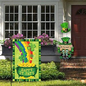 Dtzzou Happy St.Pat's Garden Flag 12.5" x 18" Decorative Shamrock Clover Garden Flag Gold Pot Coin Rainbow Double Sided Flag for St. Patrick's Day Decoration