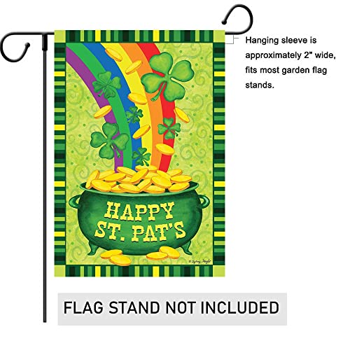 Dtzzou Happy St.Pat's Garden Flag 12.5" x 18" Decorative Shamrock Clover Garden Flag Gold Pot Coin Rainbow Double Sided Flag for St. Patrick's Day Decoration