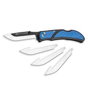 outdoor edge 3.0" razorlite edc knife. pocket knife with replaceable blades and clip. hunting knife for skinning deer. blue with 4 blades